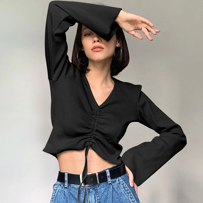 

Top women's clothing 2022 spring new design solid color t-shirt Black
