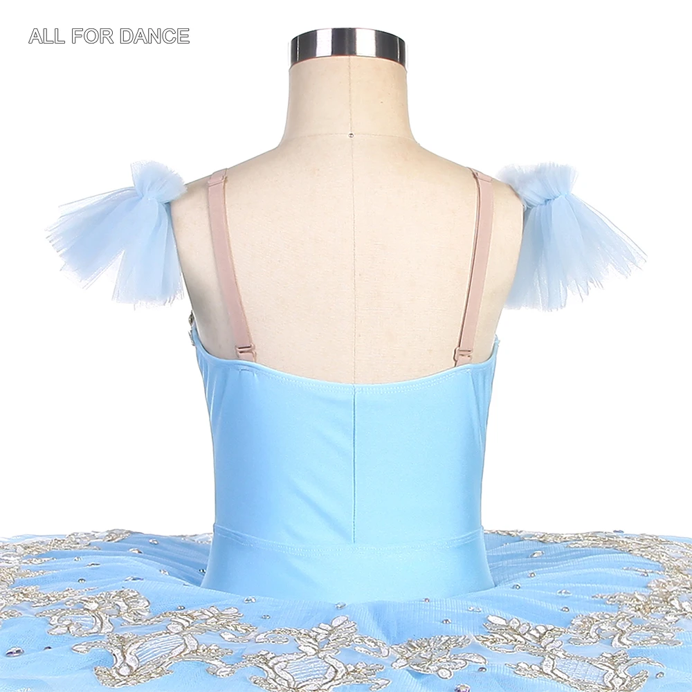 BLL531 Небесно-голубая предпрофессиональная блинная пачка из спандекса с золотыми