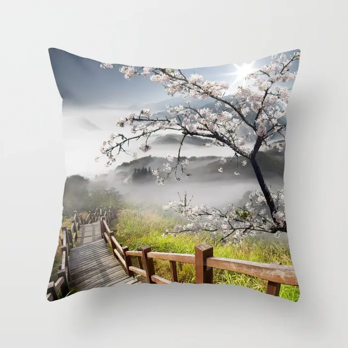 

Japanese Cherry Landscape Pillowcase Decorative Cushion For Sofa Printed Pillow Chair Car Cushion Cover Home Decoration