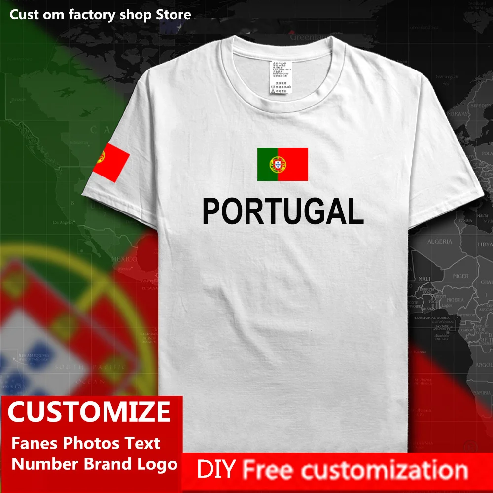 

Portugal Cotton T shirt Custom Jersey Fans DIY Name Number Brand LOGO High Street Fashion Hip Hop Loose Casual T-shirt flag PT