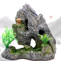 aquarium rockery mountain view cave stone tree fish tank ornament resin simulation qinglong stone small mountain stone ornament