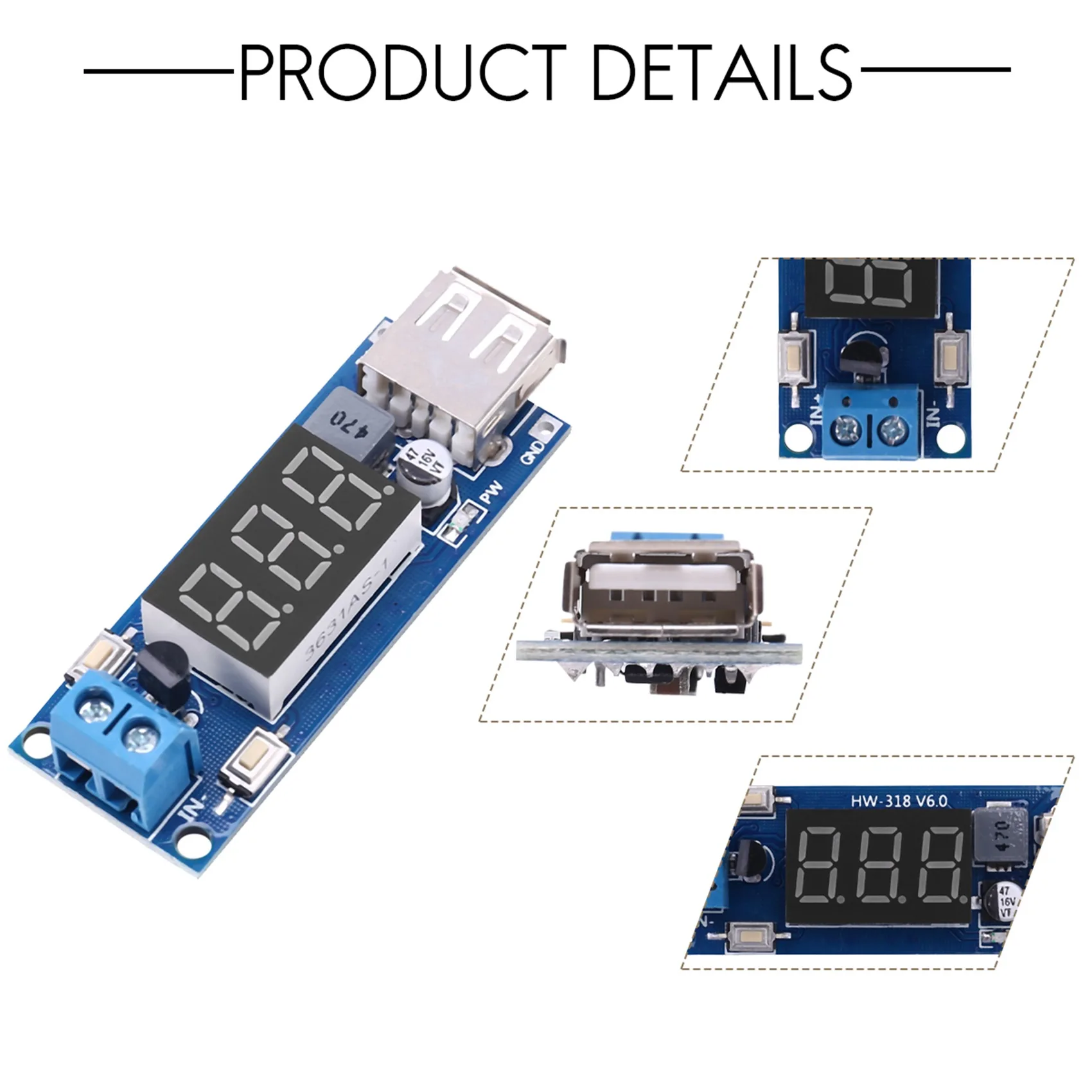 ABHI-DC-DC 4.5-40В понижающий преобразователь напряжения с USB-портом и вольтметром, модуль Buck 5В2А (art.: 3920da963db81) - 3920da963db81