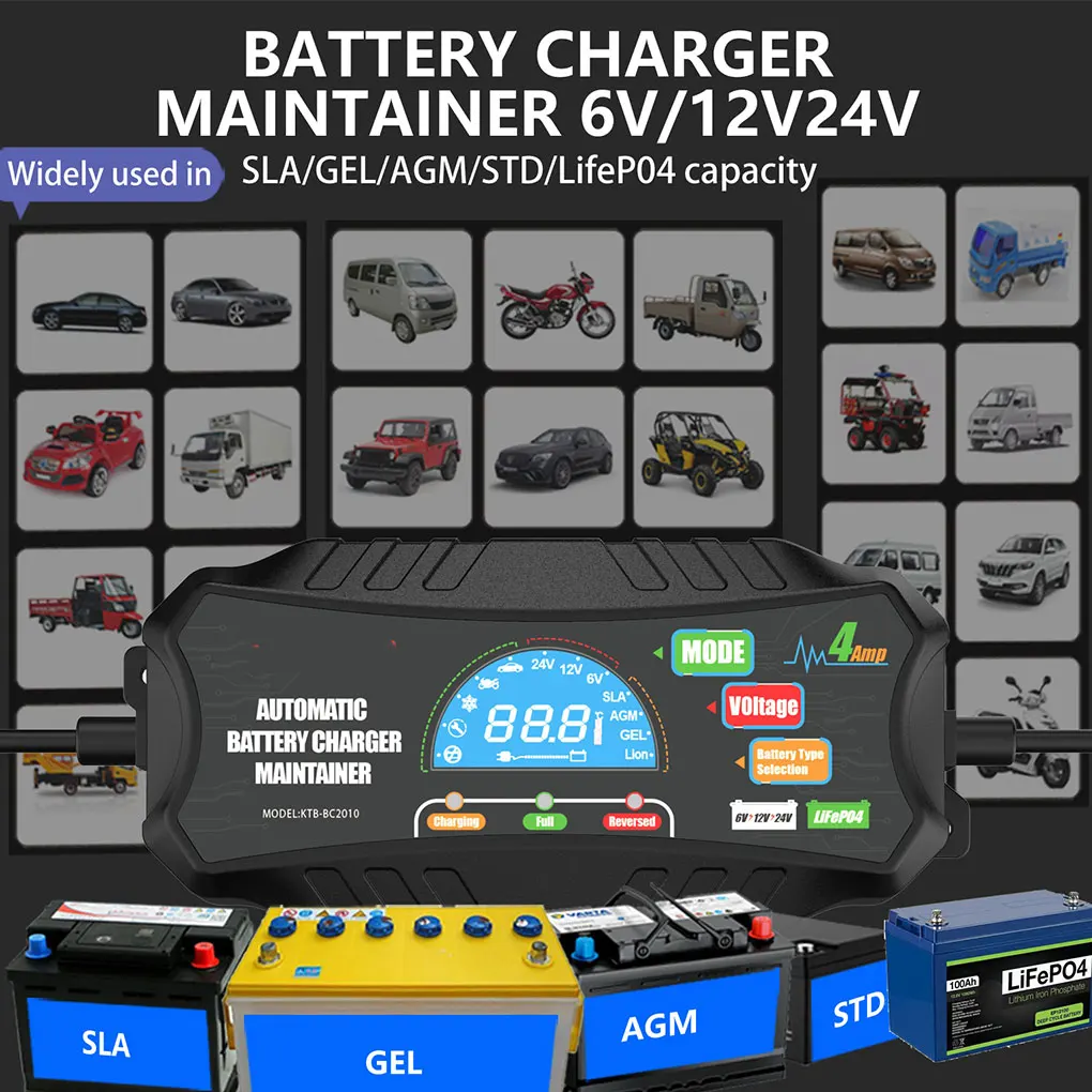 

Smart Battery Charger Professional Batteries Maintainer Portable Lightweight 6v 12v 24v Car Trickle Chargers UK Plug