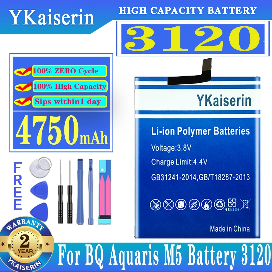 

Аккумулятор ykaisсеребрин 4750 мАч для BQ Aquaris M5, аккумулятор 3120, аккумулятор большой емкости + код отслеживания