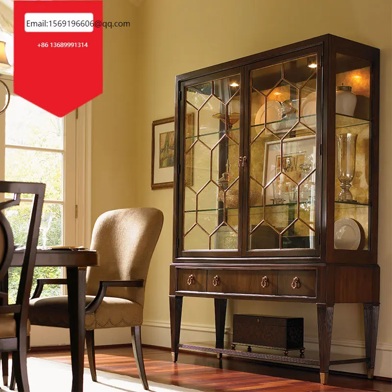 

American simple solid wood glass wine cabinet, dining cabinet, red wine decoration, high cabinet customization.