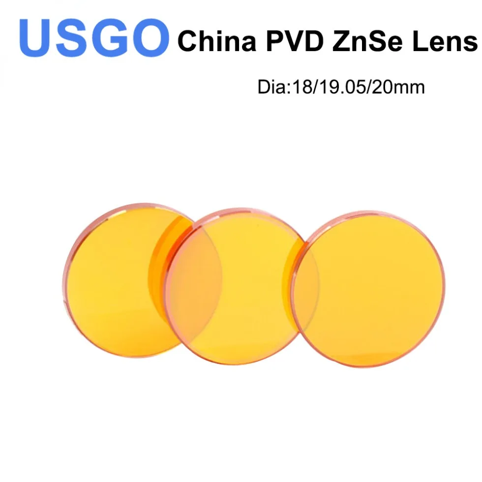 

USGO China PVD CO2 ZnSe Focus Lens Dia.18 19.05 20 mm FL38.1 50.8 63.5 101.6 127mm 1.5-4" for Laser Engraving Cutting Machine