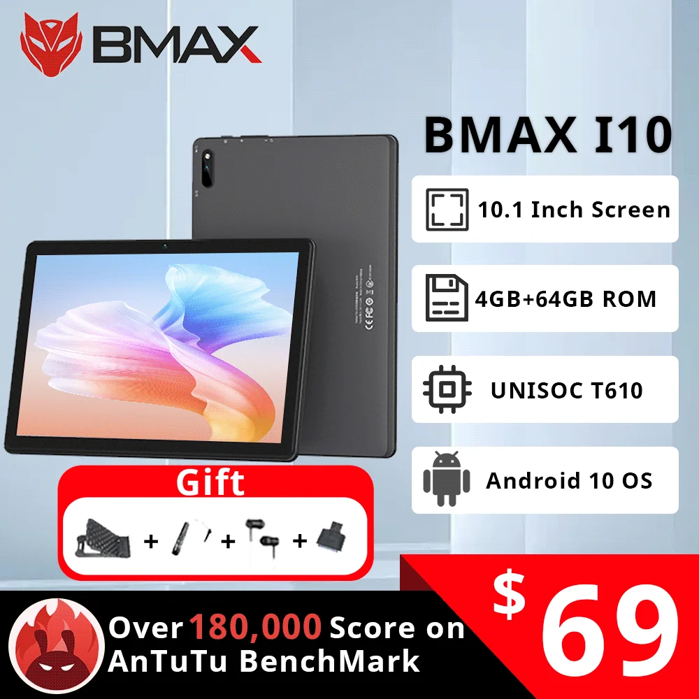 

BMAX i10 10.1 inch Phone Call Tablet T610 Octa Core 4GB RAM 64GB ROM 4G Network Type-c port Tablets PC Dual Wifi Andorid 10