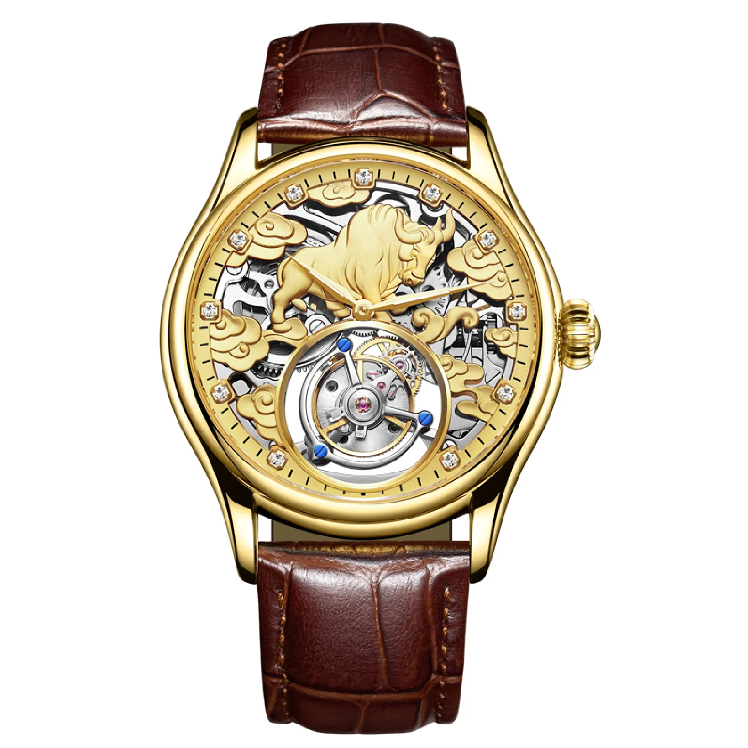 

Luxury Zodiac Bull Men's Skeleton Tourbillon Watch Sapphire Dial Ultra High-end Men's Real Tourbillon Movement Mechanical Watch