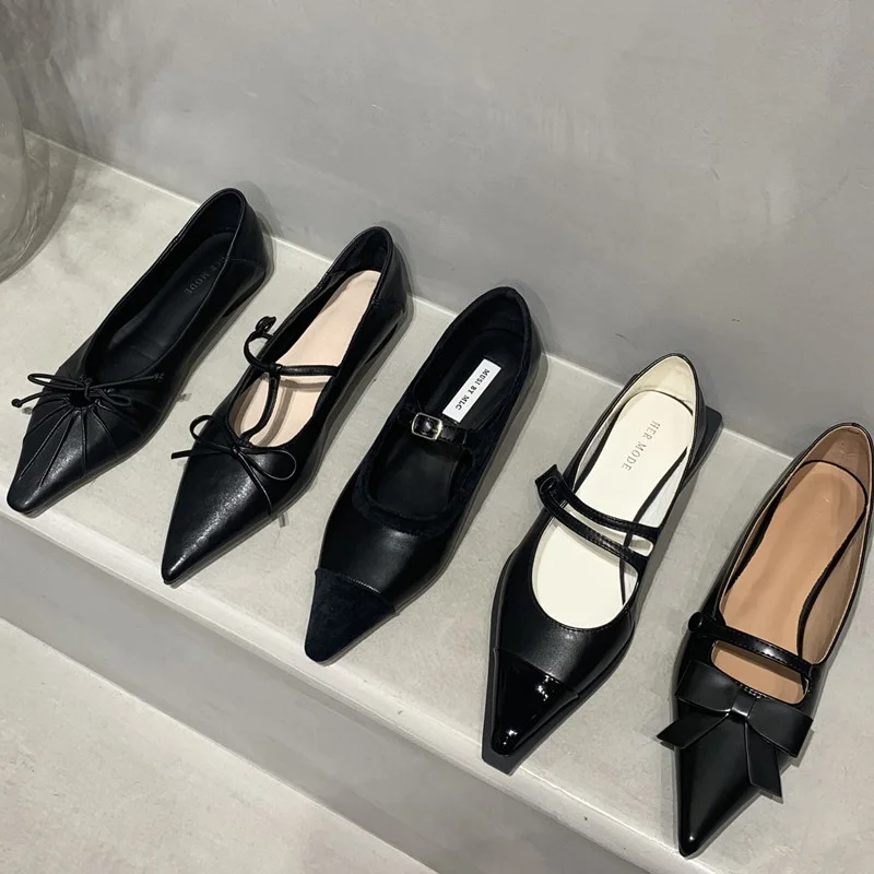 

Bailamos 2023 Brand New Spring Flats Fashion Bow-knot Casual Loafers Pointed Toe Shallow Slip On Ladies Elegant Ballerina Shoes