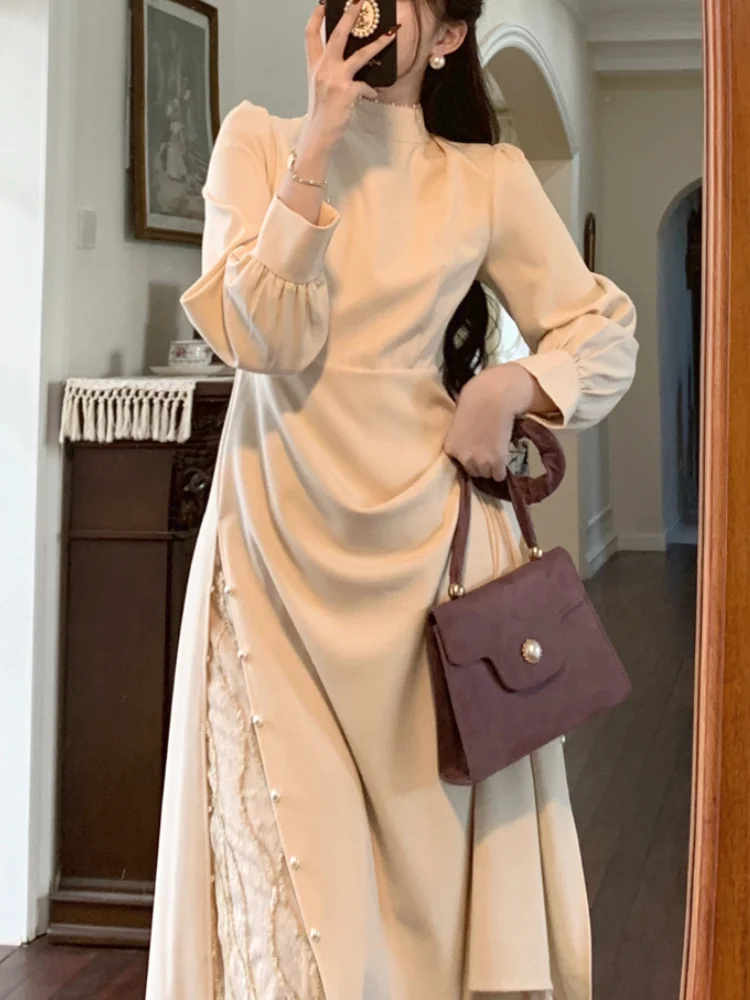 

Elegant Evening Party Midi Dresses Women Designer French Vintage Dresses Ladies Autumn Korean Style One-piece Dress Winter 2022