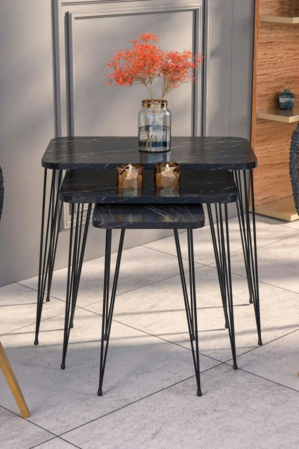 Кофейный столик Zigon в современном стиле набор из 3 предметов Прямоугольная Черная