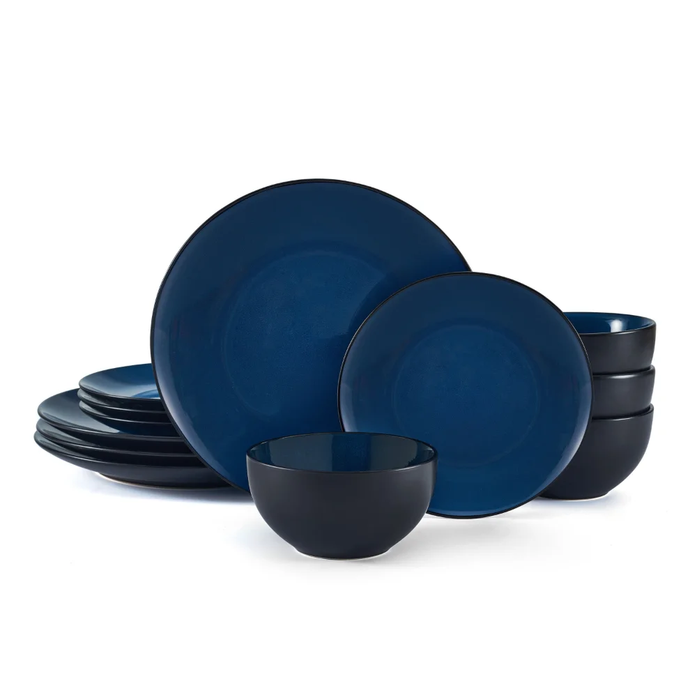 

OIMG Lucy 12- Piece Stoneware Dinnerware Set In Blue