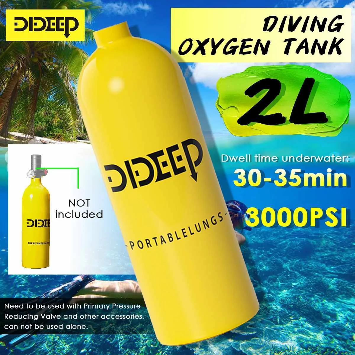 

DIDEEP 2L Scuba Diving Cylinder Diving Tank Dive Respirator Fit for X-4000/X-5000 series M18x1.5cm Threaded Valve Port Products