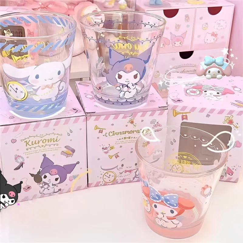 Anime Kawaii Sanrio Cinnamoroll Milk Cup Kuromi My Melody Summer Household Large Capacity Glass Oatmeal Cup Water Cup Girl Gifts