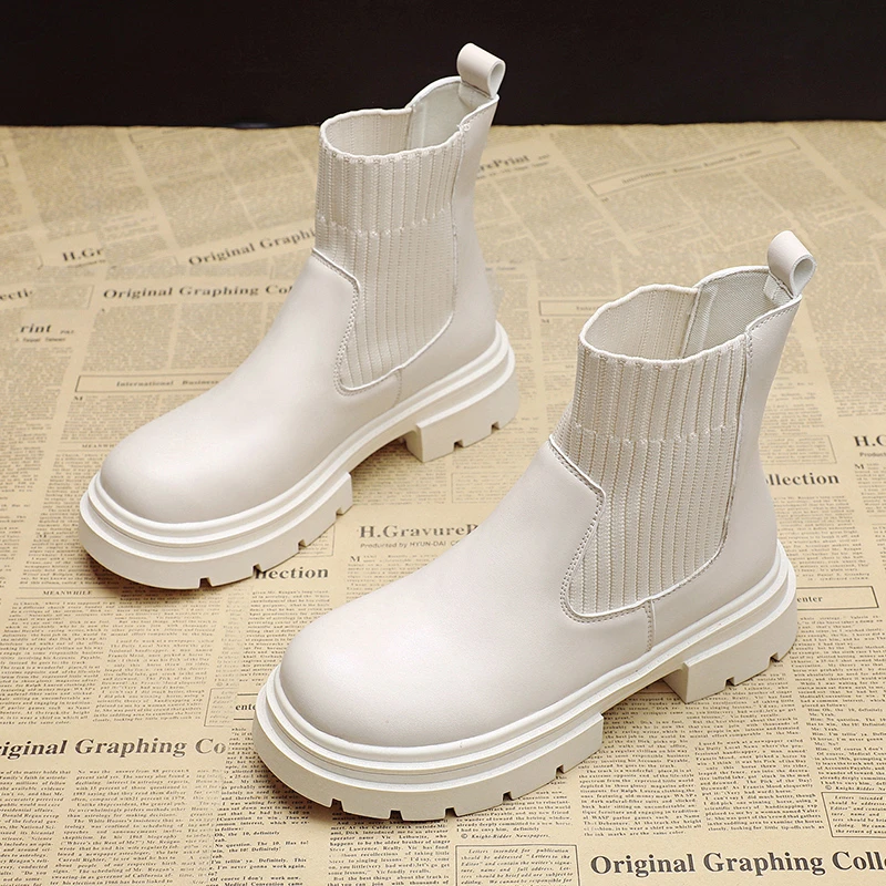 

Women's Ankle Boots 2022 Fashion Slip On Black Sock Boots Female Punk Gothic Shoes Ladies Elegant Lolita Low Heels Short Boots