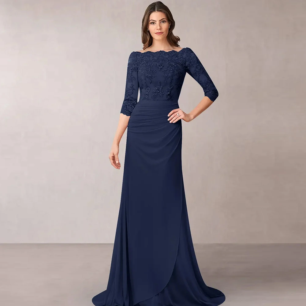 Женское свадебное платье It's yiiya темно-синее для матери невесты с вырезом