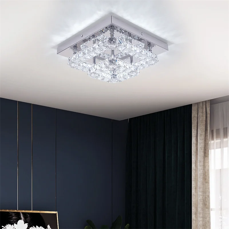 $22.39 Modern Crystal LED Ceiling Lights Plafon Stainless steel Ceiling Lamp Lighting Fixture for Dining Room Luminaria Lustres