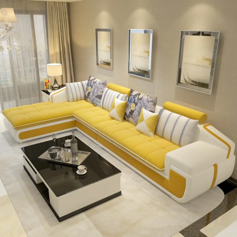 

Leather sofa Nordic simple modern living room corner leather latex sofa