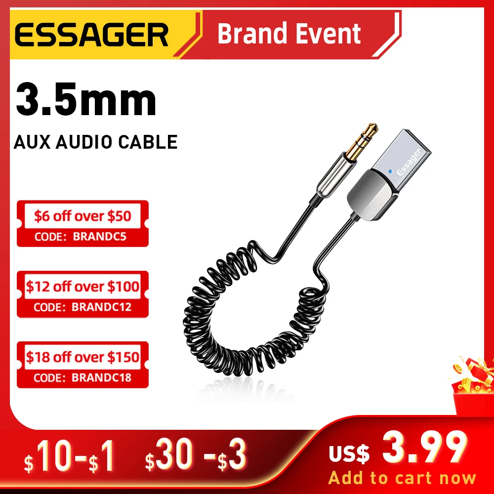 Essager Aux Bluetooth Adapter Audio Cable For Cars USB Bluetooth 3.5mm Jacks Receiver Transmitter Music Speakers Dongle Handfree