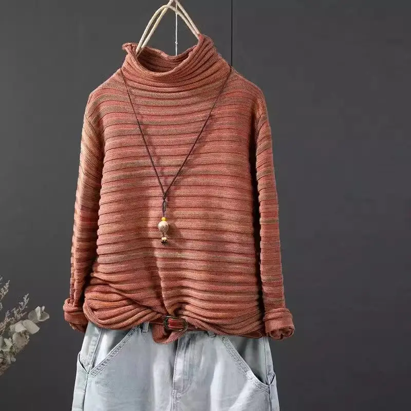 Зимний художественный пуловер с длинными рукавами и смешанной нитью 2024 вязаная