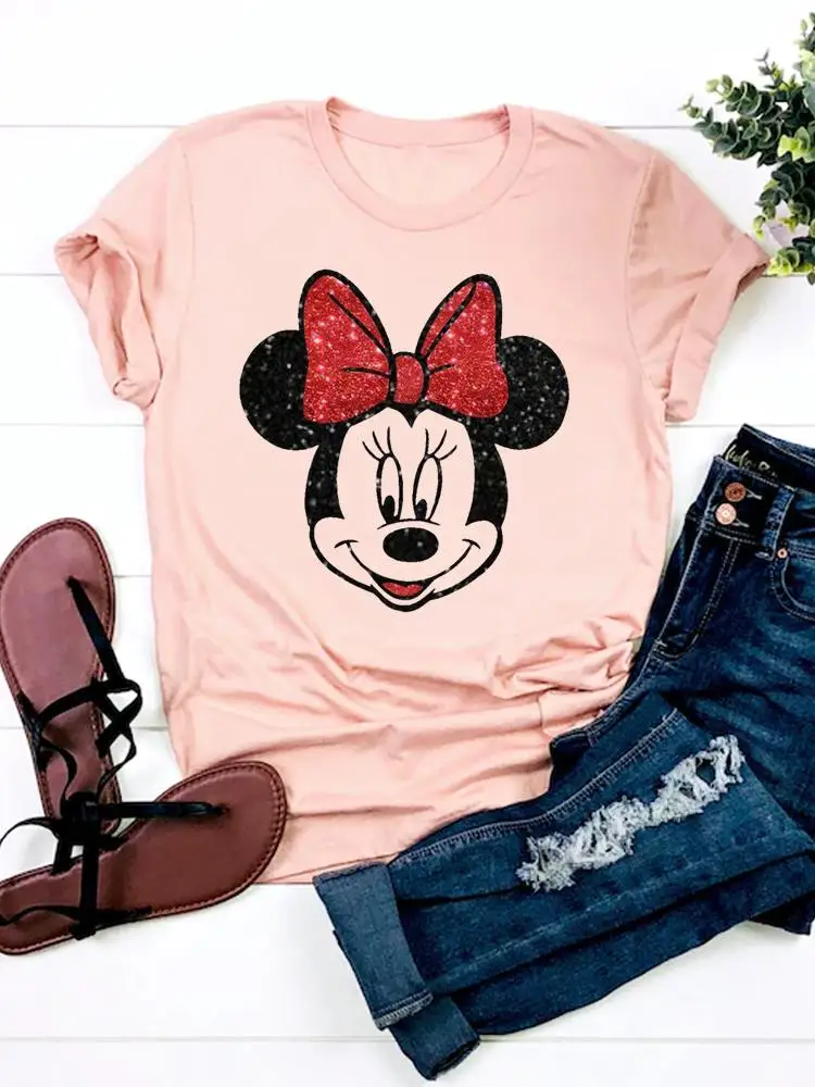 

Модная Летняя женская футболка с мультипликационным графическим принтом Микки Мауса