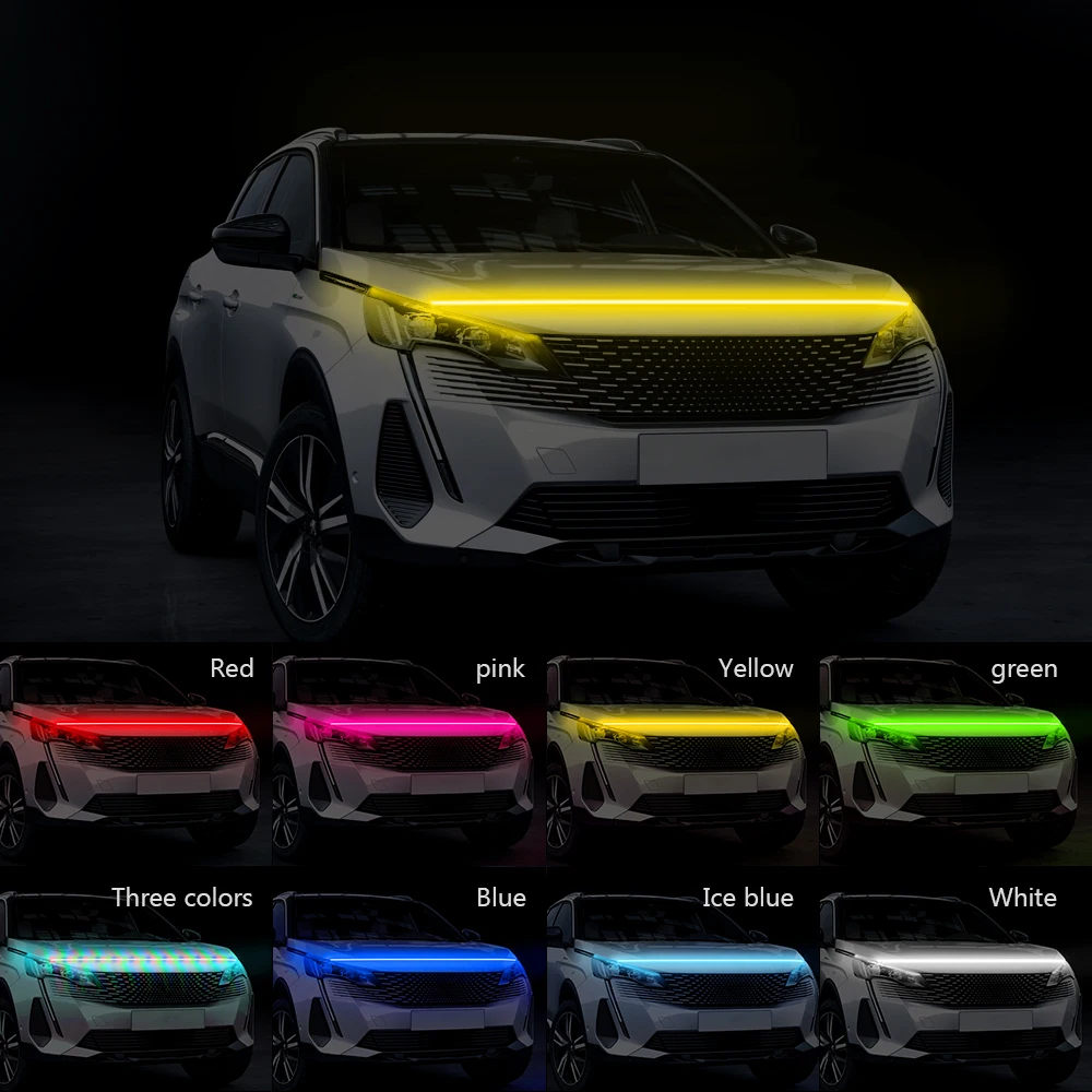 1x Car Hood Daytime Running Light Strip Waterproof Flexible LED Auto Decorative Atmosphere Lamp Ambient Backlight 12V Universal
