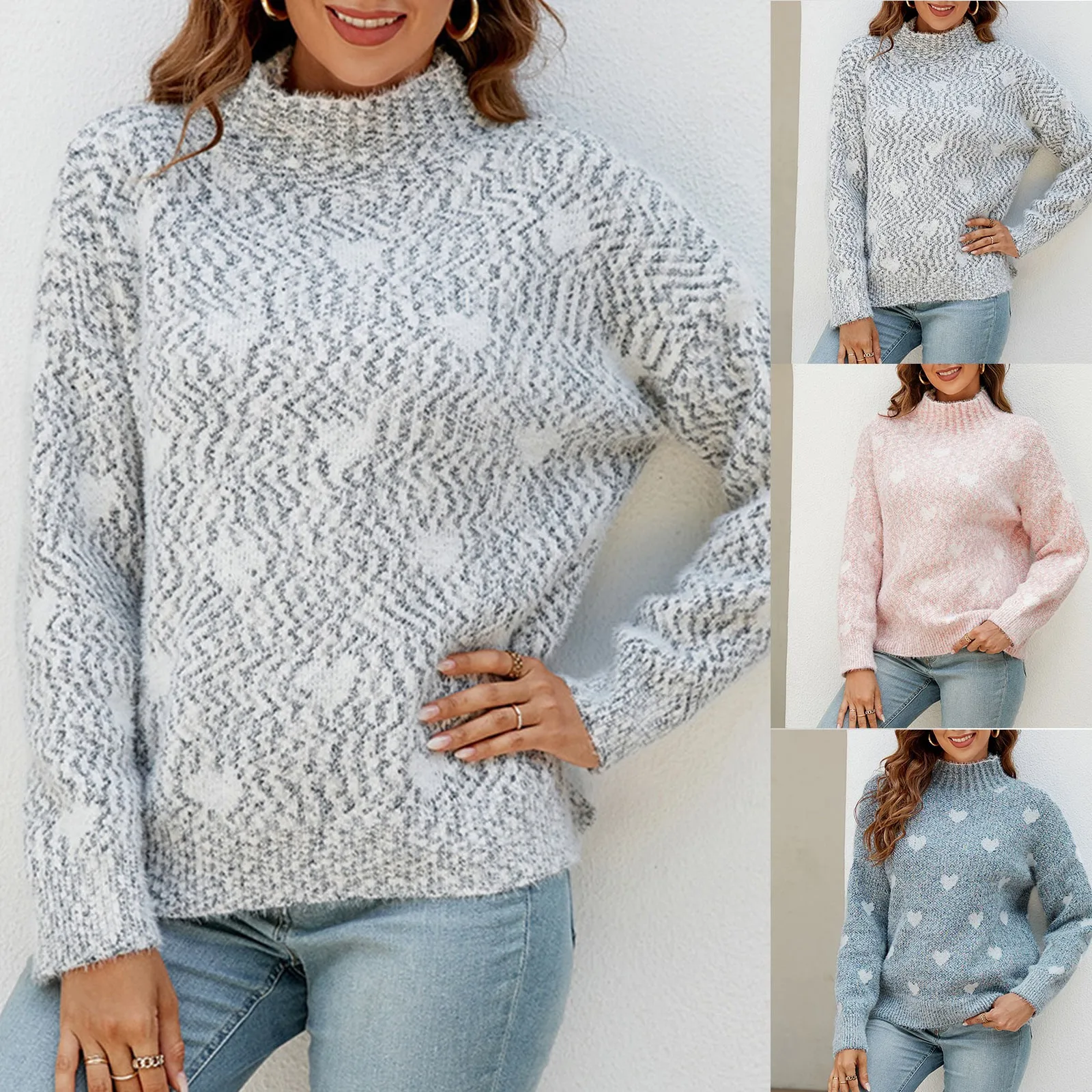 

European And American Sweater Women's Autumn And Winter New Half High Collar Loose Border Knitted Sweater Small Sweatshirt