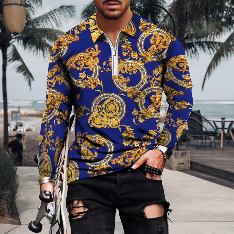 

Polo Shirts For Men 2022 Summer Retro Harajuku Stripe 3d Printing Casual Luxury Short Sleeve Lapel Zipper EU Size Top T-shirt
