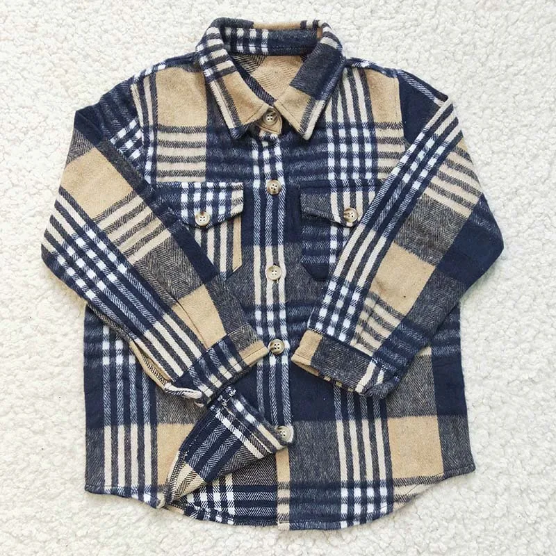 Baby Blouse Flannel Bodysuit Boy Pocket Plaid Button Up Infant Long Sleeves Shirt Toddler Children Cotton Newborn Clothes