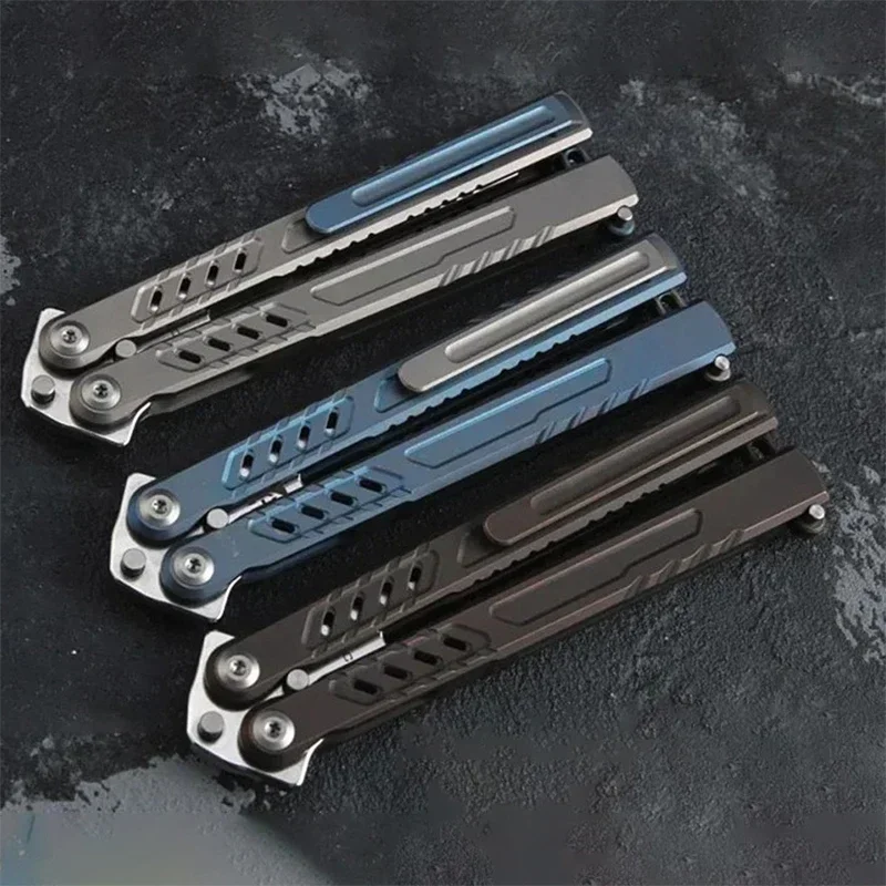Фото Maxace Pelican-M Balisong Trainer TC4 Титановая ручка канала M390 Live Blade 440C Камертон Ручной инструмент EDC Нож-бабочка №3