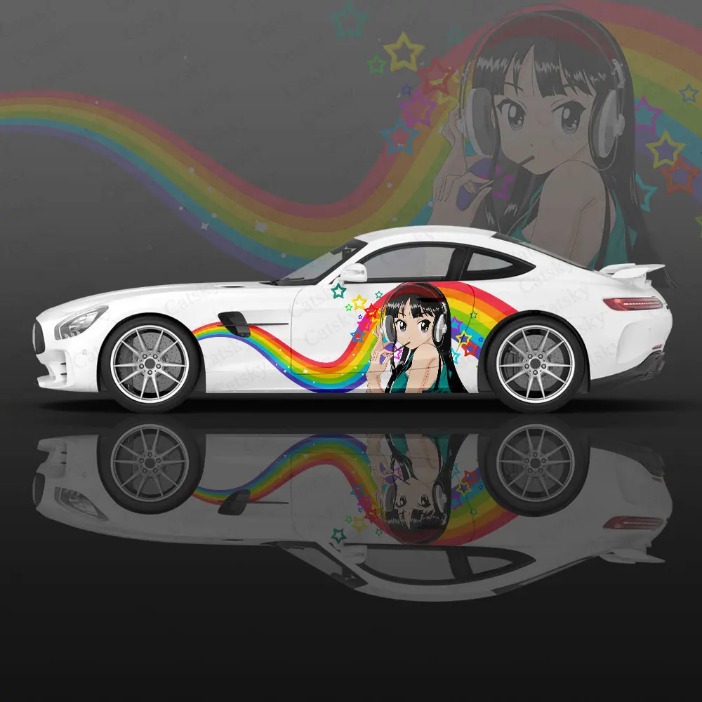 

Rainbow Anime Girl Car Graphic Decal Protect Full Body Vinyl Wrap Modern Design Image Wrap Sticker Decorative Car Decal