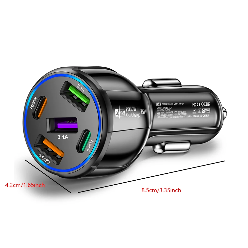 5 портов 75 Вт адаптер зарядного устройства для телефона USB 3.1A Type-C QC3.0 PD30W