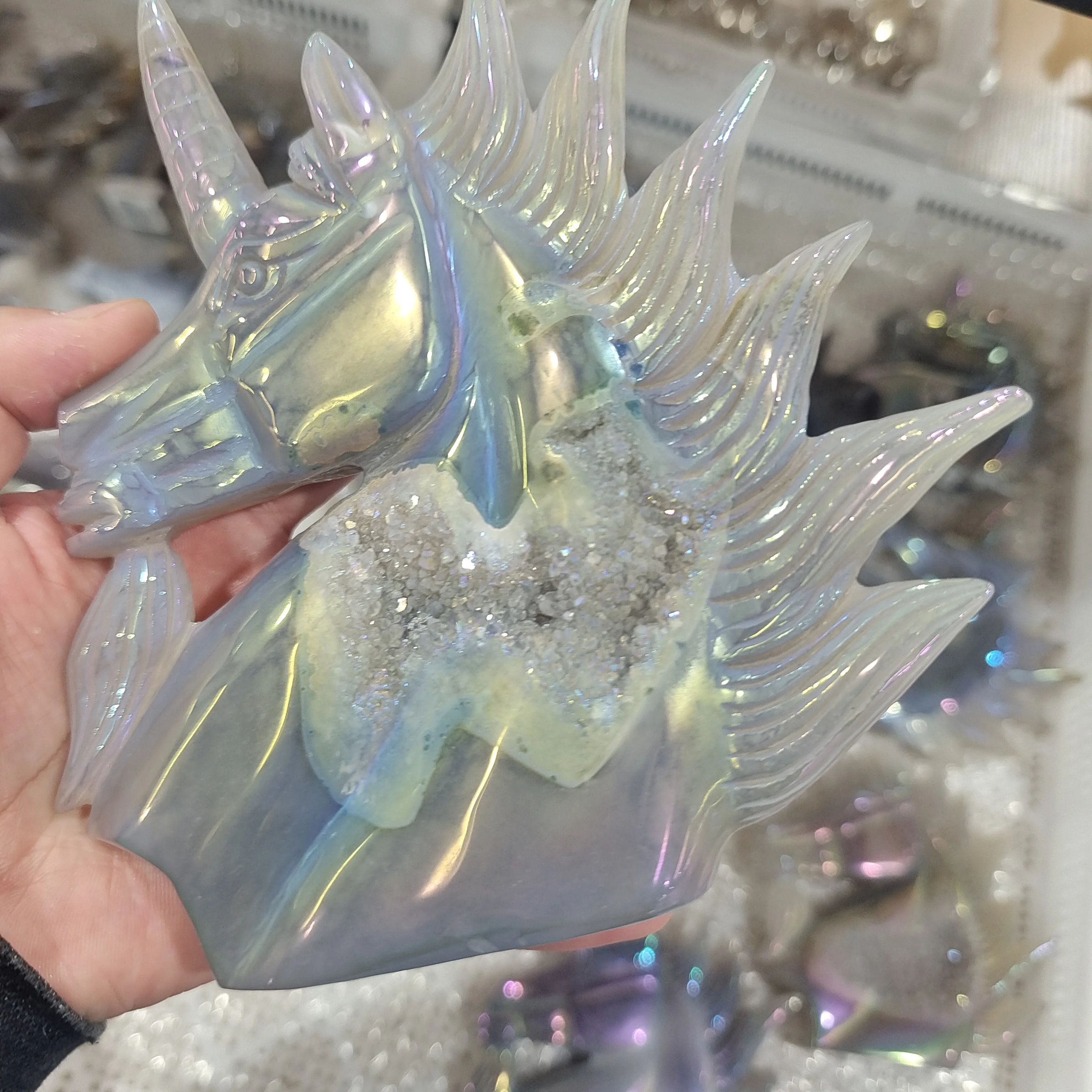 

15cm Natural Agate Geode Unicorn Figurine Carving Quartz Horse Skull Healing Crystal Home Decor ornaments Decoration Crafts 1pc