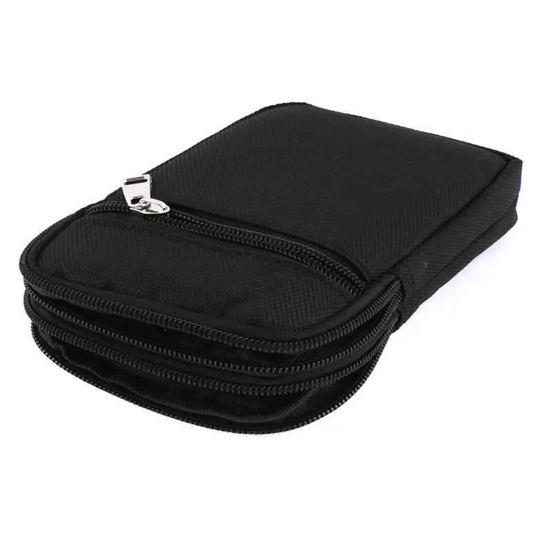 Men's Zippered Coin Phone Cards Holder Waist Belt Pack Bag Wallet Black