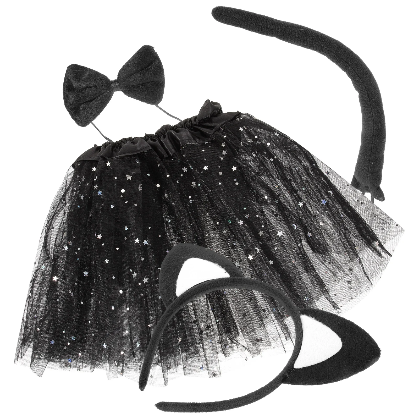 

1 Set Animal Cat Costume Adorable Cat Headband Cat Cosplay Tail Bowtie Set with Tutu Skirt