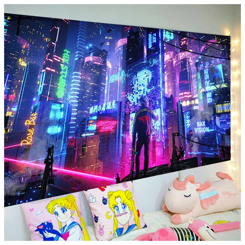 

Cyberpunk Neo Futuristic Poster Tapestry 3d Sport Car And Manga Wall Cloth Art Game Room Kids Bedroom Decor Anime Wall Hanging