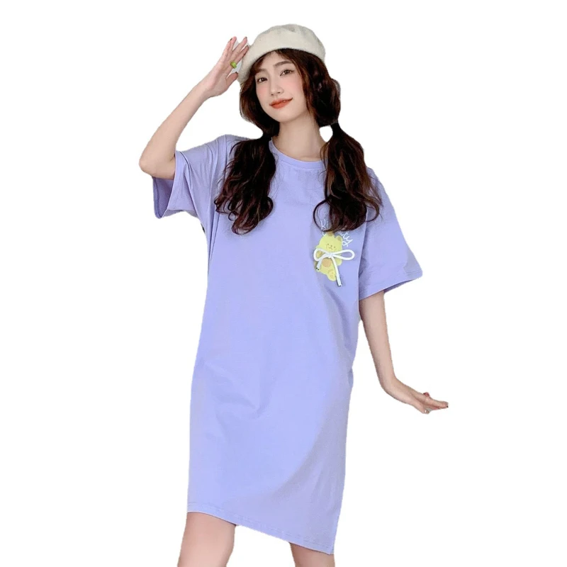 Pajamas for Women's Summer Cotton Cool Short-sleeved Nightdress Breathable and Casual Plus Size Home Service Can Be Worn Outside