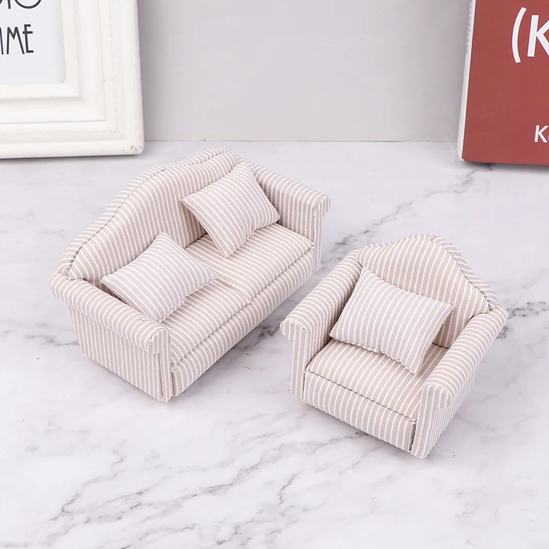 

1:12 Mini Dollhouse Furniture Sofa with Pillow Set Simulation Miniature Living Room Kids Pretend Play DIY Doll House Decor