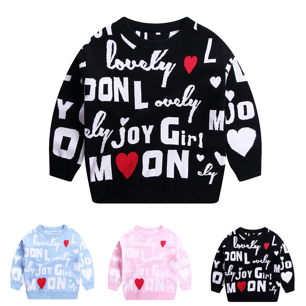

Spring Autumn Children's Clothing Baby Girl Boys Combed Cotton Knitted Sweater Kids Winter Pink Cute letters Sweater Pullovers