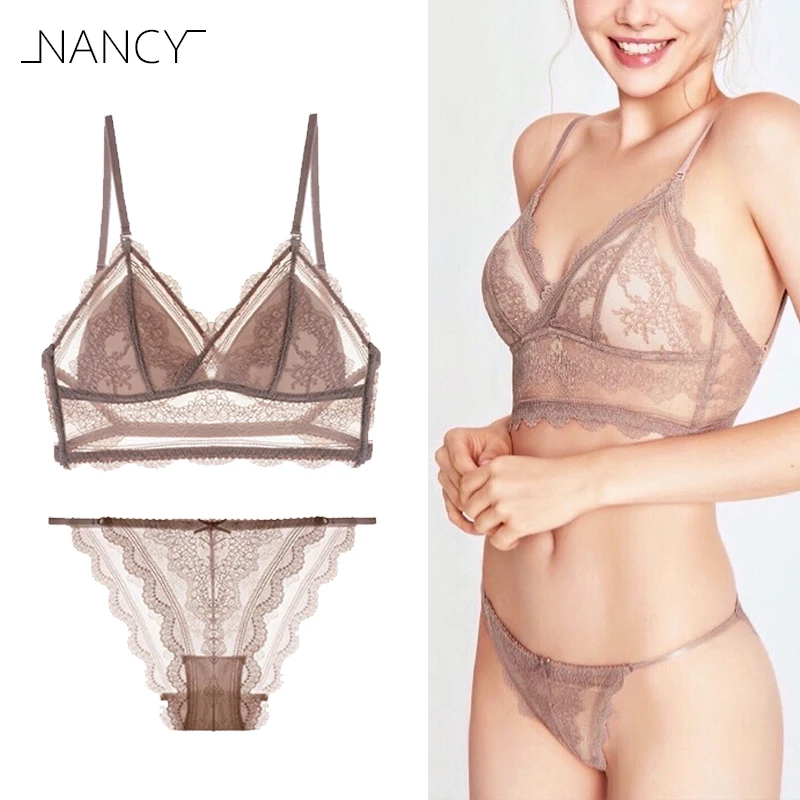 

women's underwear sexy lace triangle cup push up seamless bra set Europe and America 2022 thin section comfortable