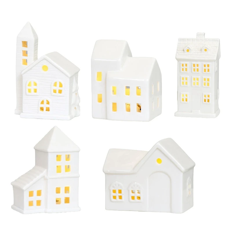 

Christmas Indoor Ornaments Village Sets Of 5 Lighted Ceramic Houses Xmas Holiday Farmhouse Rustic Decor For Home Table Durable