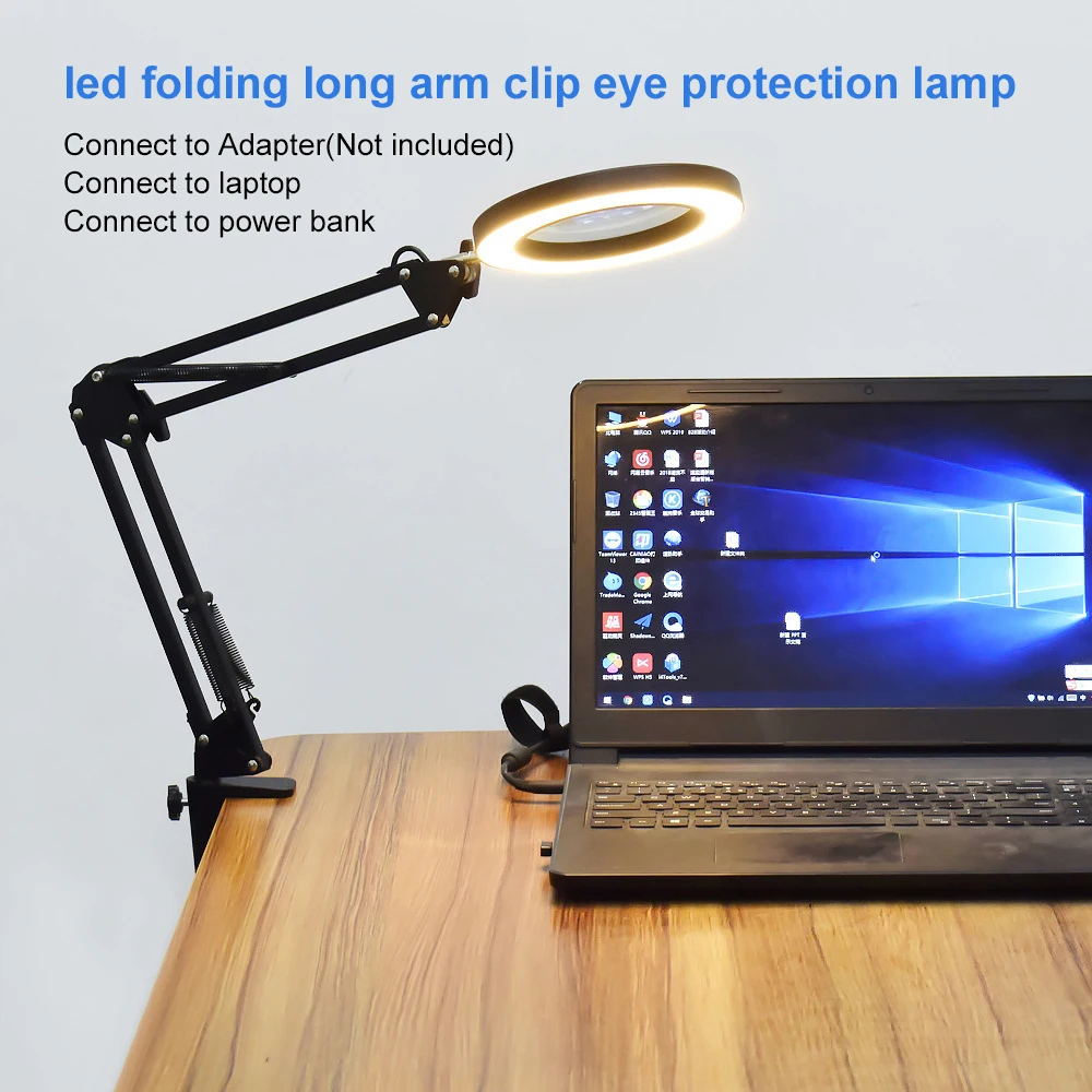 Proteção para os Olhos Lâmpada de Mesa Lâmpada de Leitura de Aprendizagem Luz de Reparo Dobrável Braço Longo Clip-estilo Lupa Eletrônico Usb Led