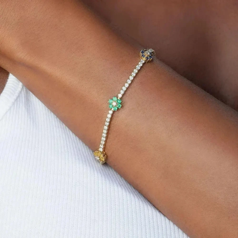 Браслет-цепочка женский теннисный с цветным фианитом 3 мм