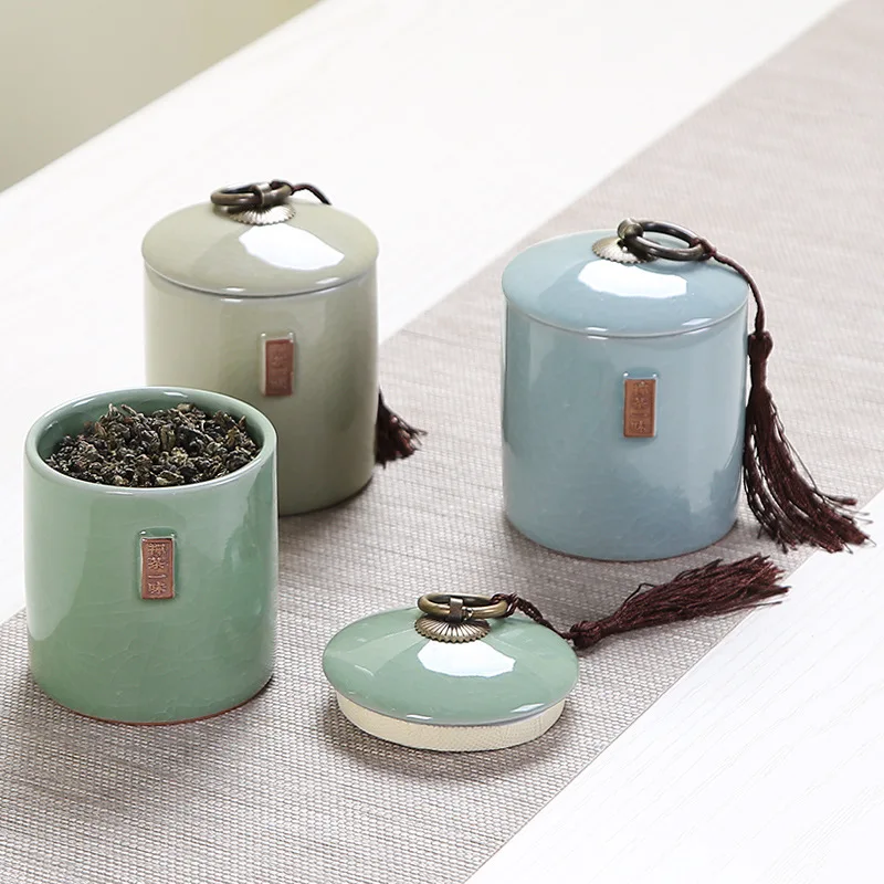 

Exquisite Ceramic Jewelry Aromatherapy Jar Cotton Swab Box Household Ceramic Tea Can Small Portable Sealed Candy Snack Tea Can
