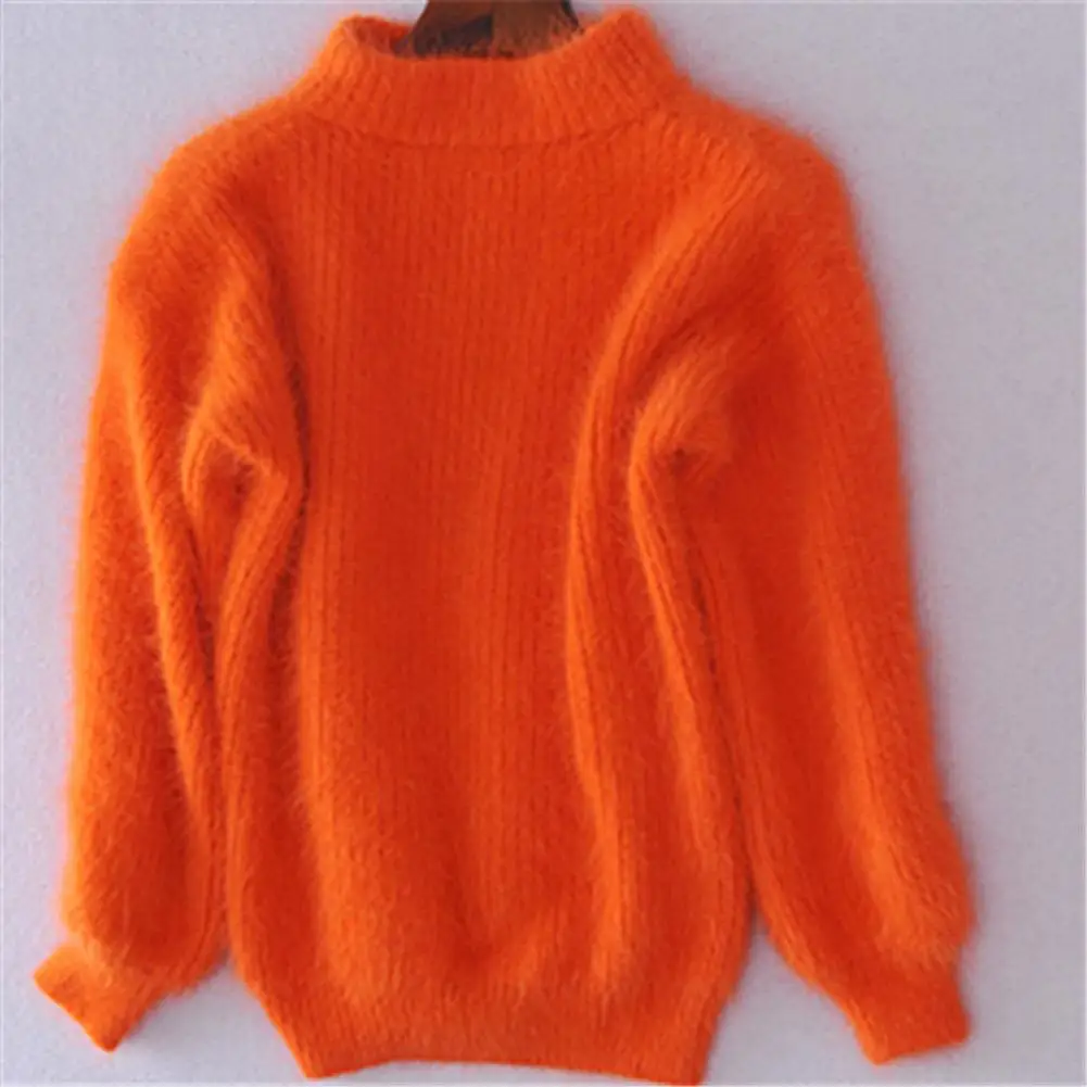 

Women Winter Sweater Plush Half Turtleneck Lantern Sleeve High Elasticity Keep Warm Loose Long Sleeves Winter Autumn Sweater