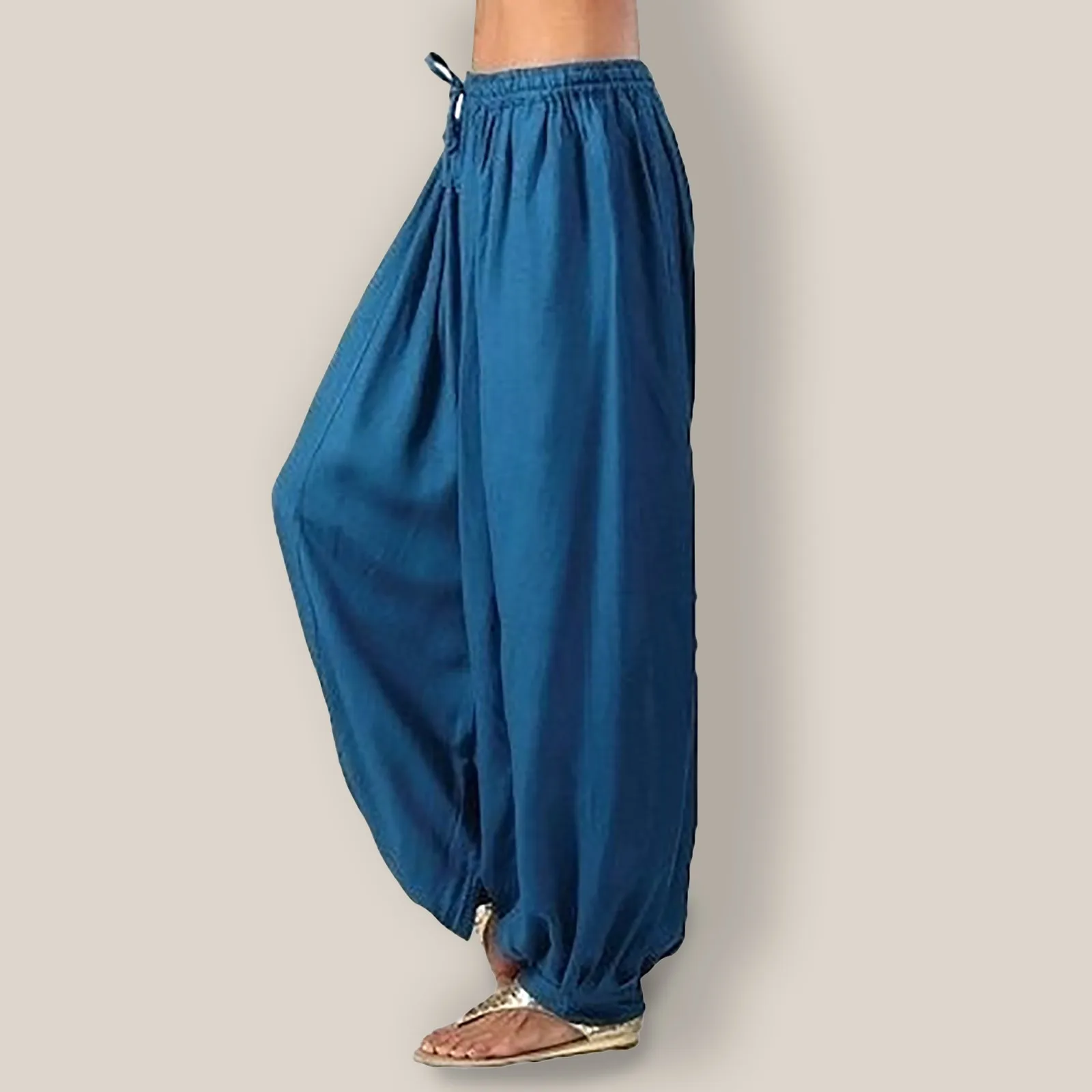 

Women's Solid Color Loose Cotton Linen Pants Drawstring Elastic Straight Leg Pants Comfortable Casual Wide Leg Sports Trousers