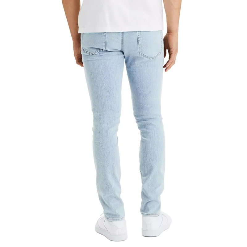 Mens Jeans Autumn Winter Fashion High Quality Washed Jeans Slim Stretch Light Blue Denim Pants Solid Color Full Length Trousers