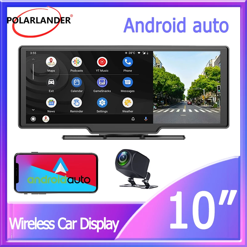 

10''Car Monitor IOS Carplay/Mirror Multimedia Player Wireless Built-in DVR AHD Reversing Video Android Auto/Autolink Bluetooth