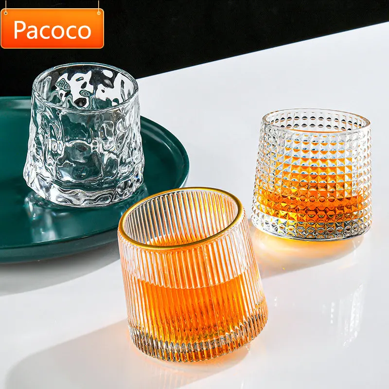 Creative Rotary Whiskey Glass Transparent Juice Cup Crystal Wine Tumbler Vodka Cognac Brandy Snifter Cup
