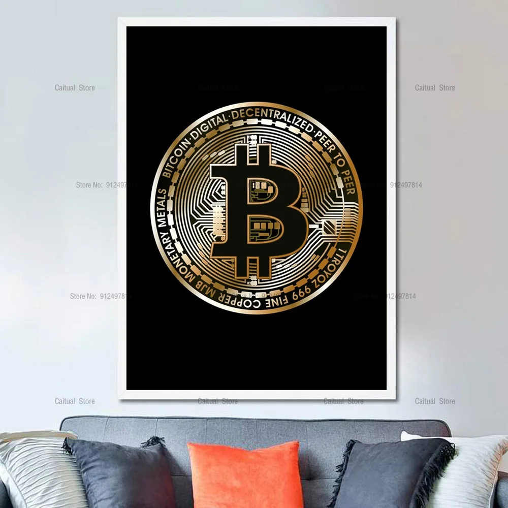 Биткоин белая бумага система пространство Keep Calm торговля Золотой холст живопись